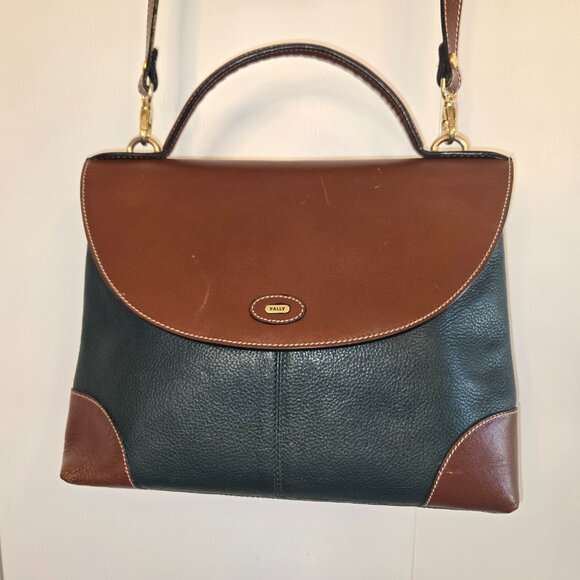 Bally Handbags - Vintage Bally Pebbled Green Leather Crossbody with 2 handles and removable strap